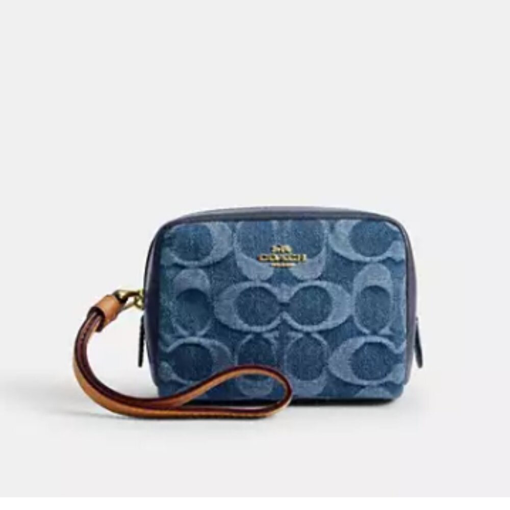 Pouch Wristlet In Signature Denim